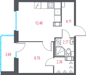 1-комнатная квартира, 32.27 м² в ЖК "Город-спутник Южный" - планировка, фото №1