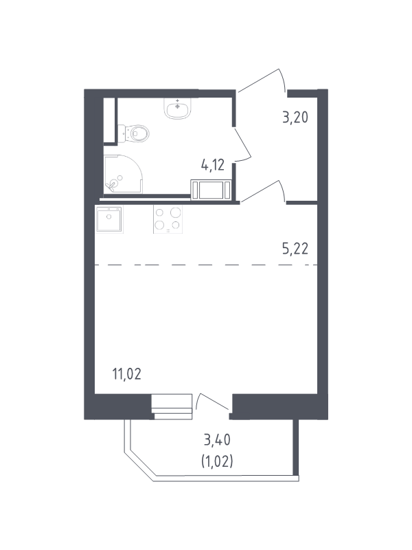 Квартира-студия, 24.58 м² в ЖК "Живи! В Рыбацком" - планировка, фото №1