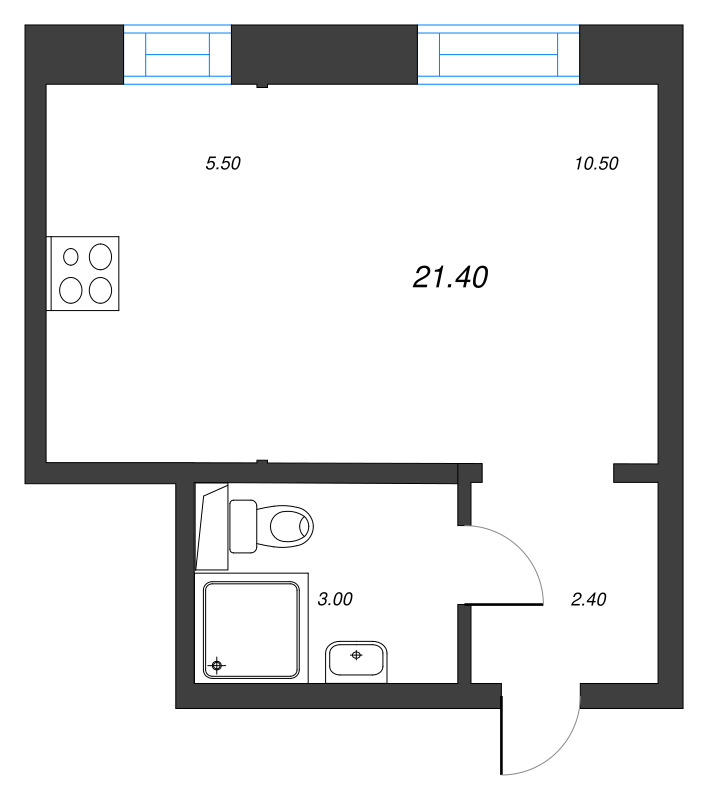Квартира-студия, 21.4 м² в ЖК "ЛСР. Ржевский парк" - планировка, фото №1