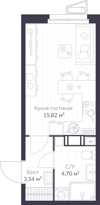 Квартира-студия, 24.06 м² - планировка, фото №1