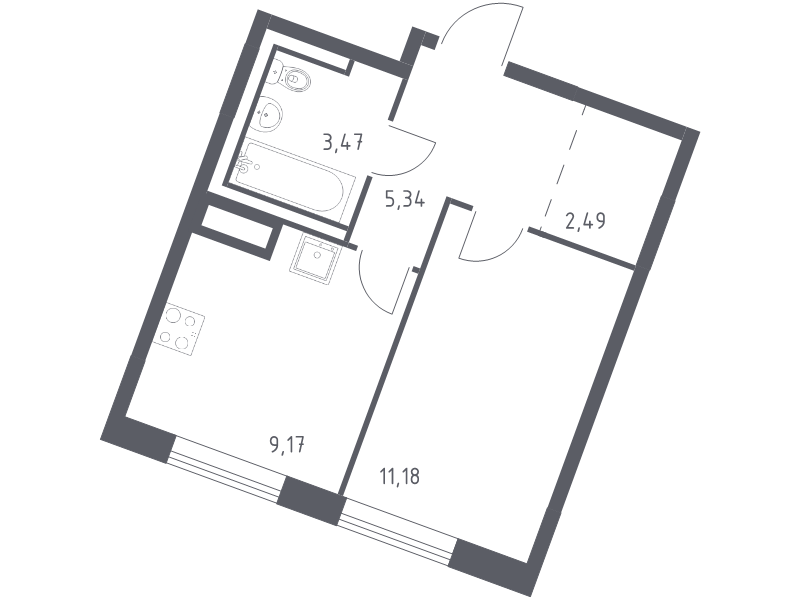 1-комнатная квартира, 31.65 м² в ЖК "Квартал Лаголово" - планировка, фото №1