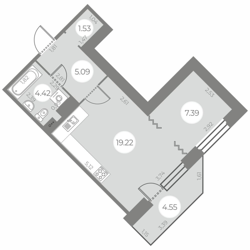 Квартира-студия, 39.02 м² в ЖК "Огни Залива" - планировка, фото №1