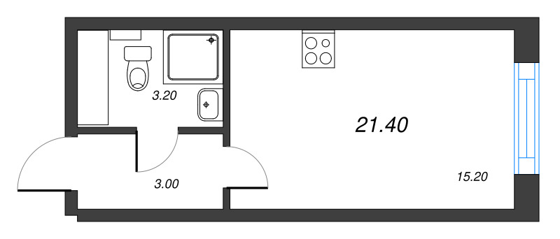 Квартира-студия, 21.4 м² в ЖК "Измайловский" - планировка, фото №1