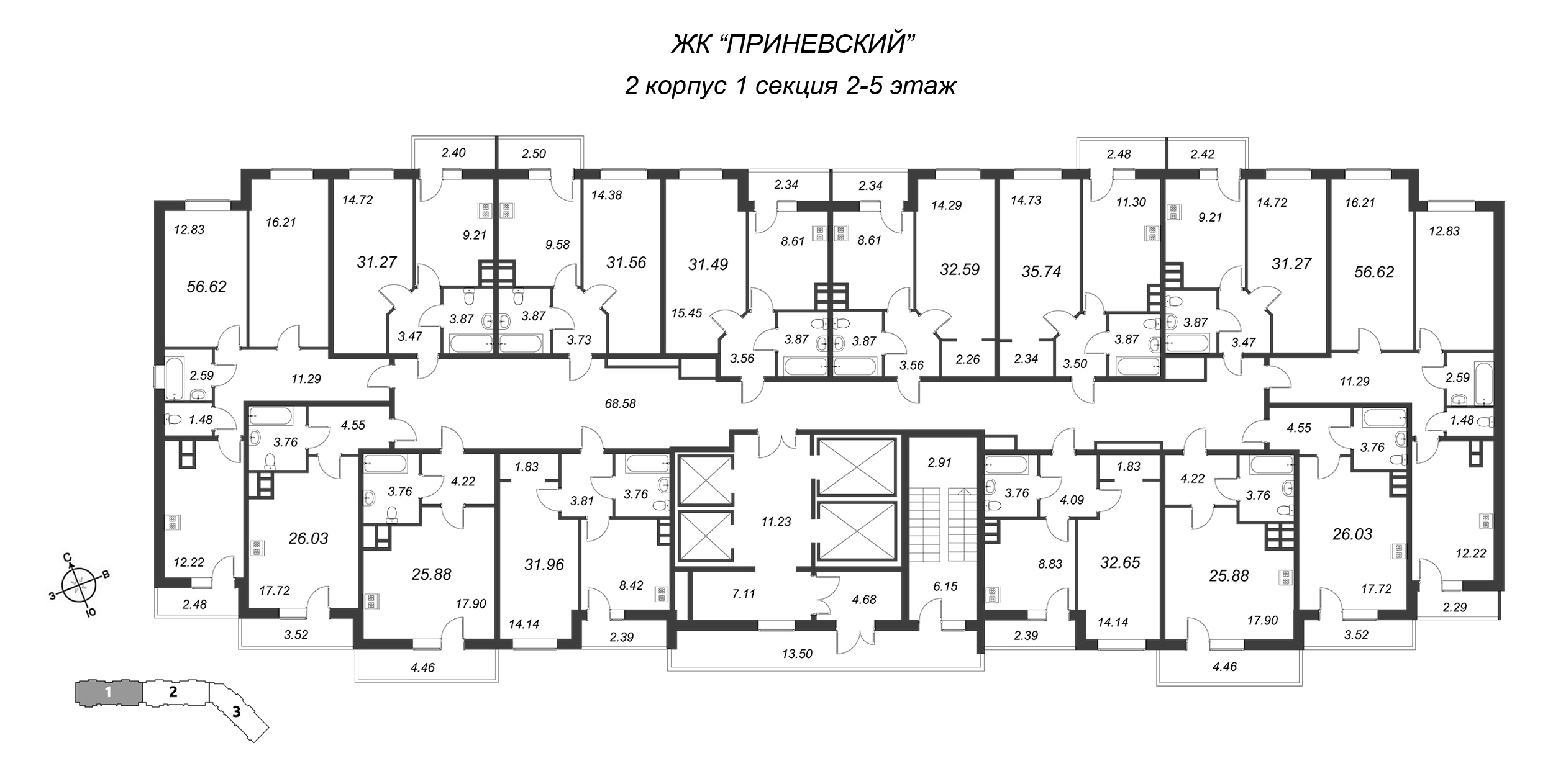 Квартира-студия, 21.44 м² - планировка этажа