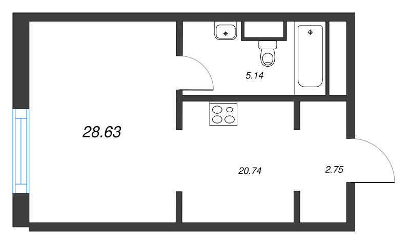 Квартира-студия, 28.63 м² в ЖК "Legenda Васильевского" - планировка, фото №1