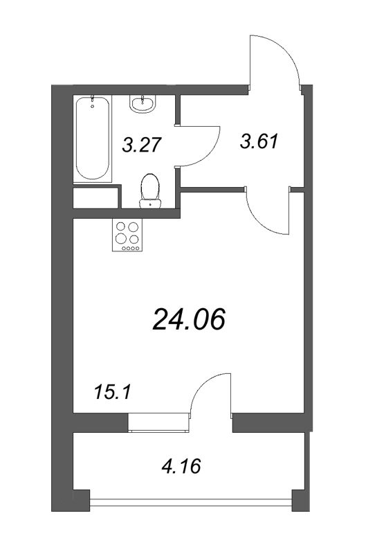 Квартира-студия, 24.06 м² - планировка, фото №1