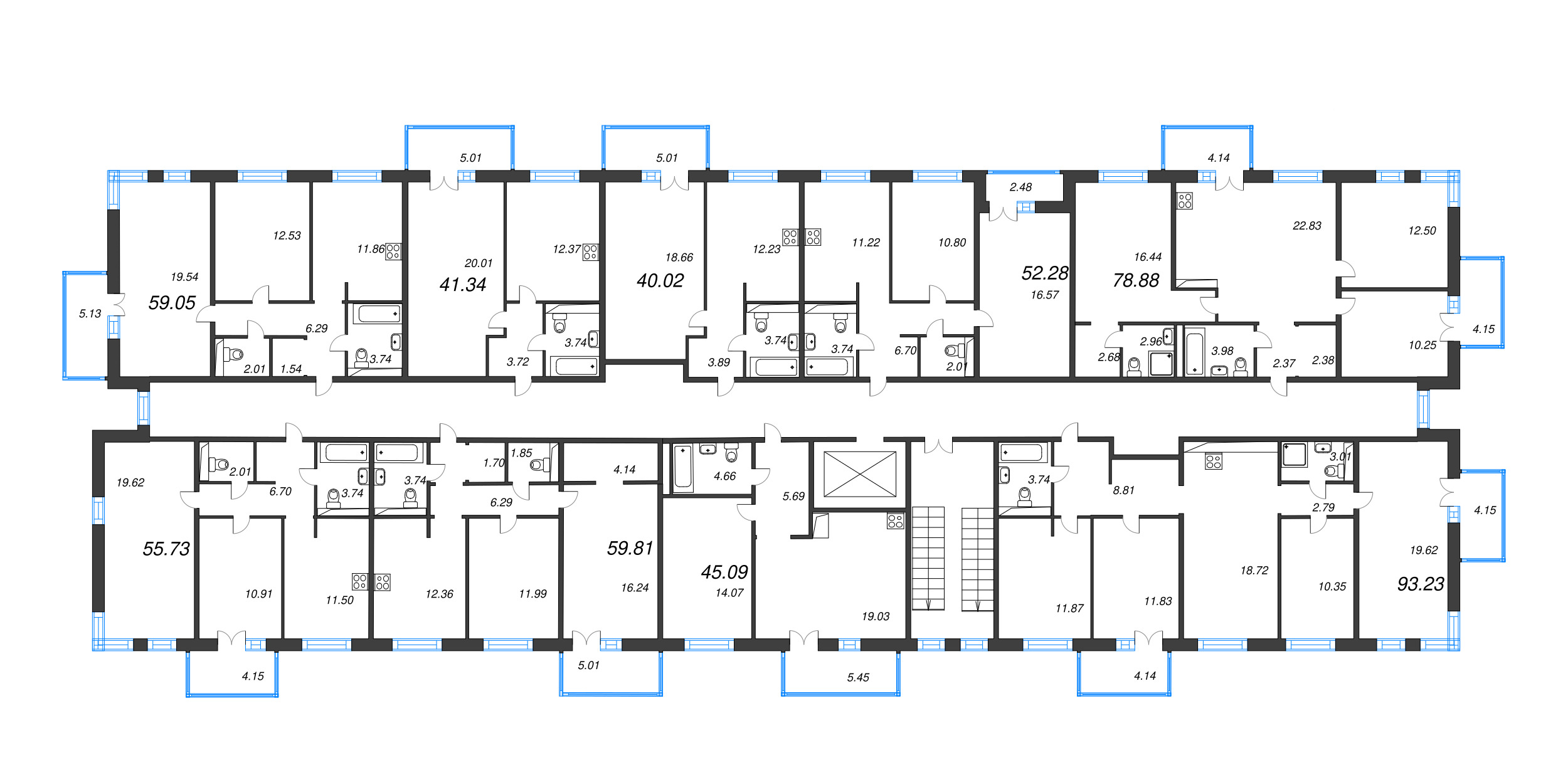 1-комнатная квартира, 40.02 м² в ЖК "Арт Парк" - планировка этажа