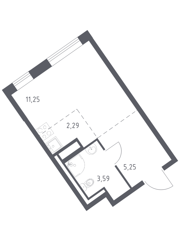 Квартира-студия, 22.38 м² - планировка, фото №1