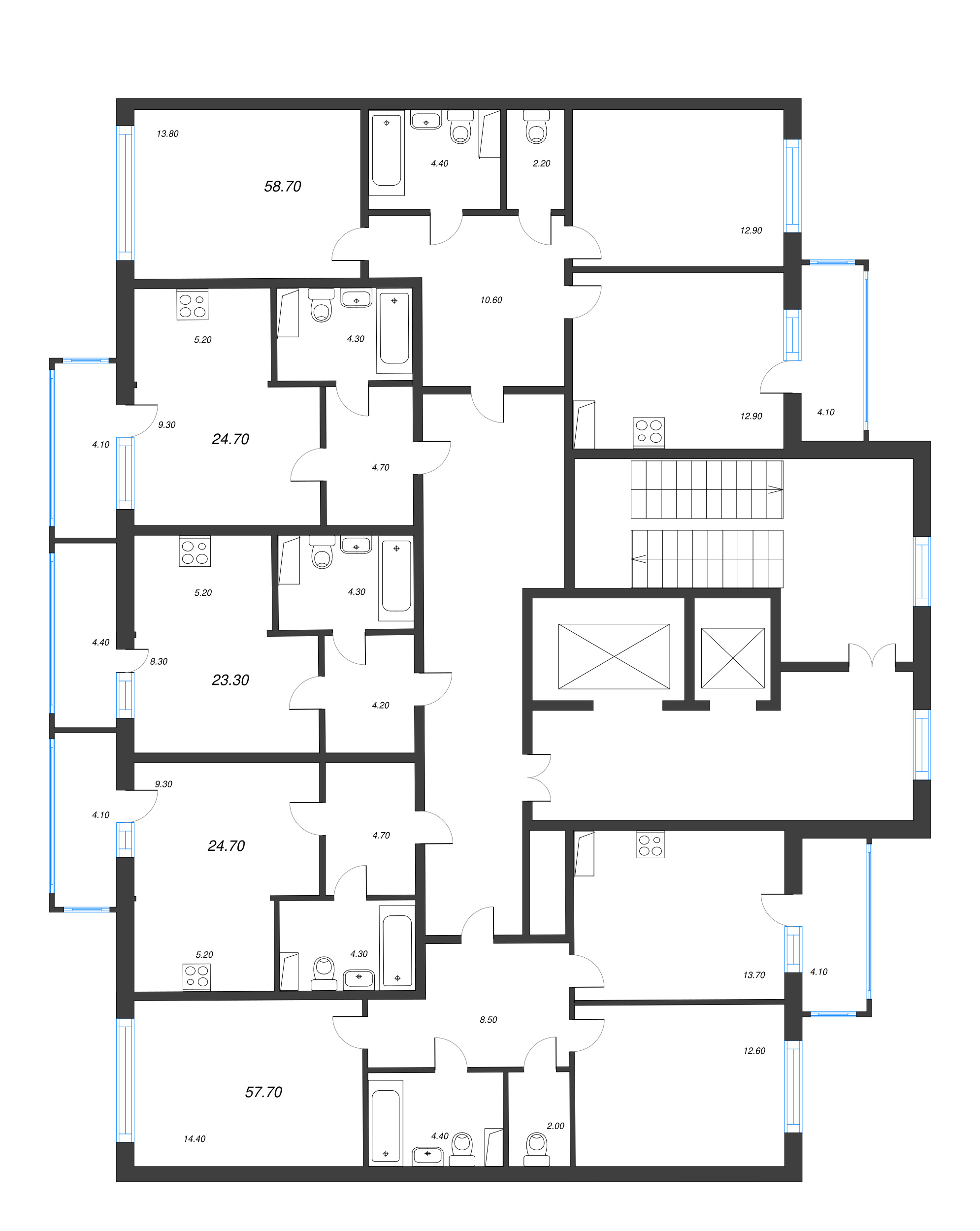 2-комнатная квартира, 58.7 м² - планировка этажа