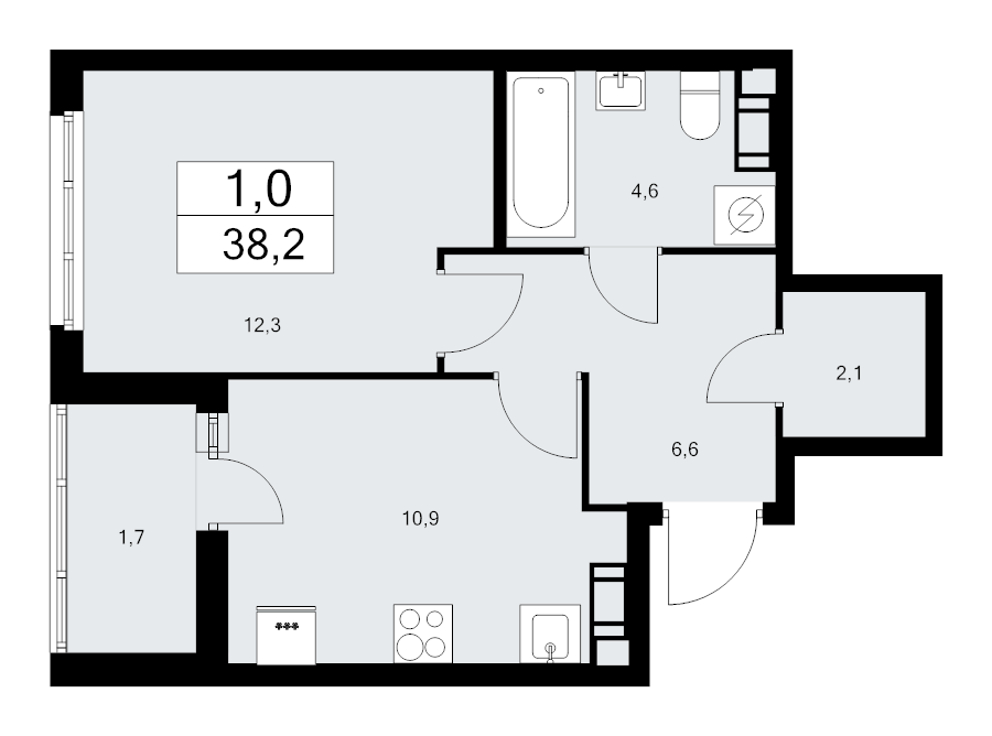 1-комнатная квартира, 38.2 м² в ЖК "А101 Лаголово" - планировка, фото №1