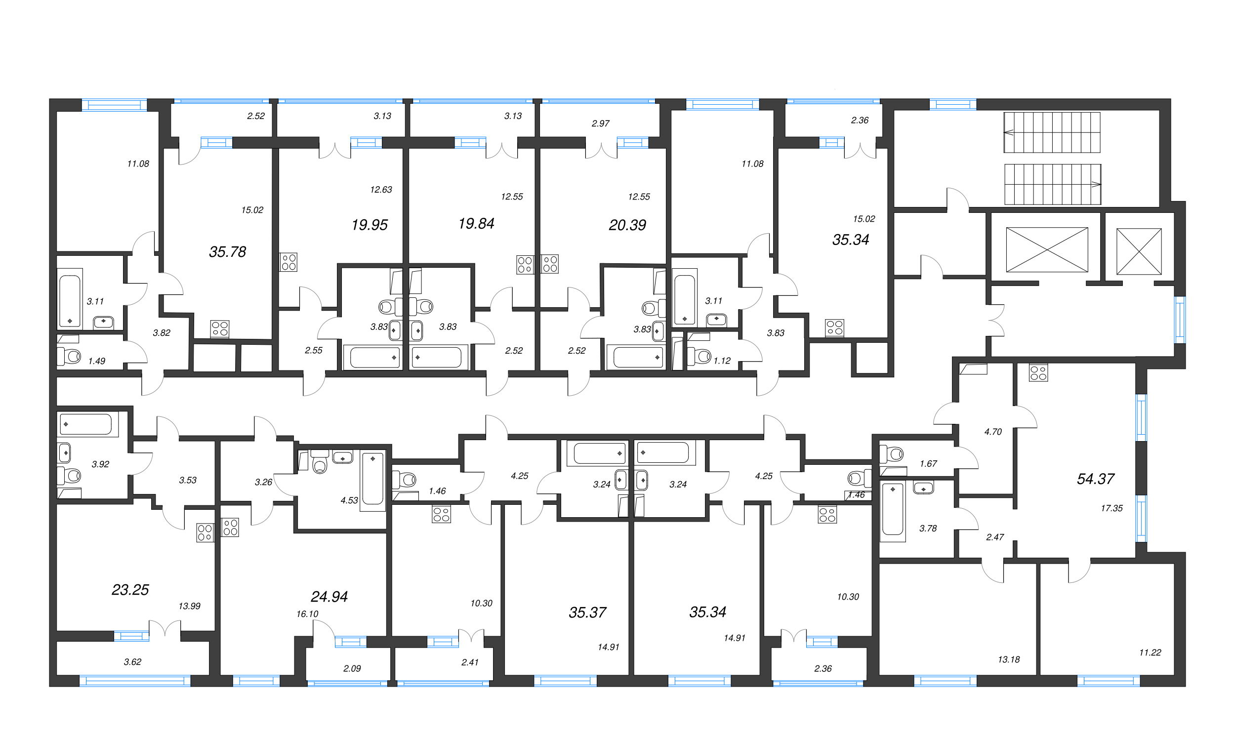 2-комнатная (Евро) квартира, 35.34 м² - планировка этажа