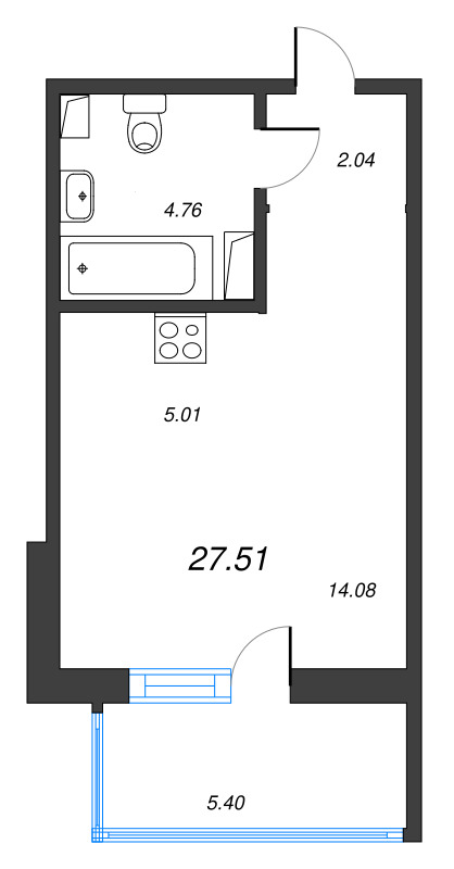 Квартира-студия, 27.51 м² в ЖК "IQ Гатчина" - планировка, фото №1