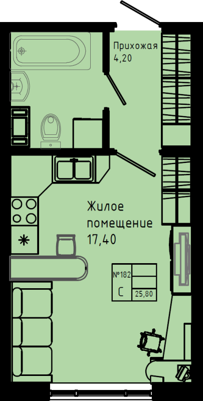 Квартира-студия, 25.8 м² в ЖК "Pixel" - планировка, фото №1