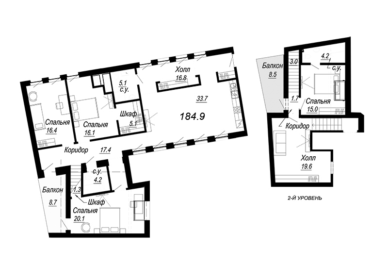 5-комнатная (Евро) квартира, 168.62 м² - планировка, фото №1