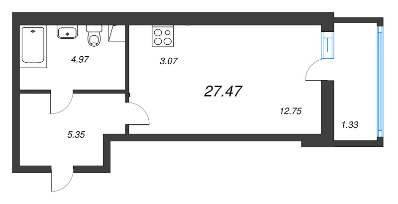 Квартира-студия, 27.47 м² - планировка, фото №1