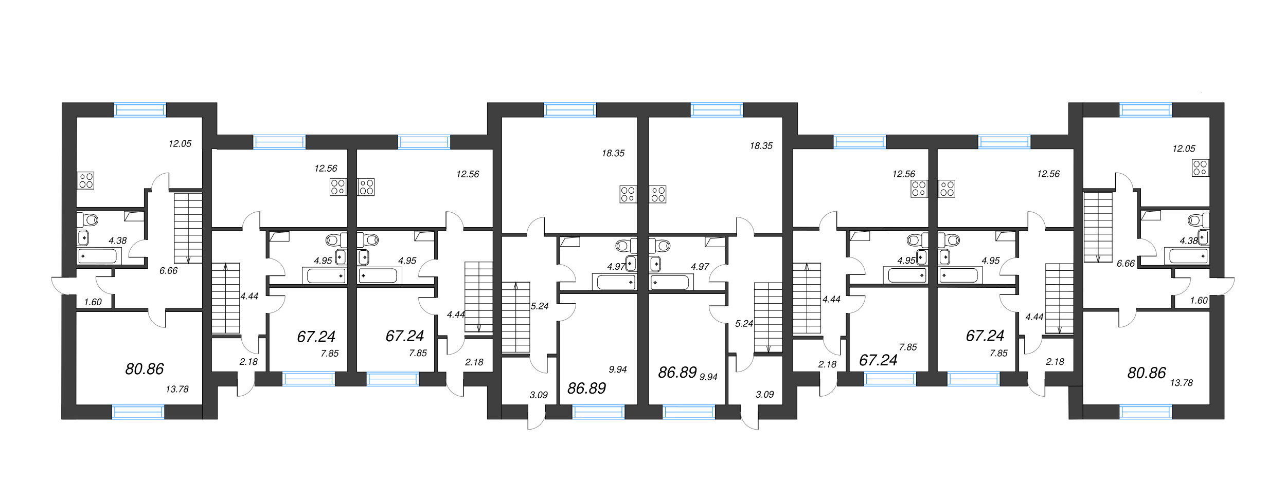 3-комнатная квартира, 67.24 м² в ЖК "Фёдоровское" - планировка этажа