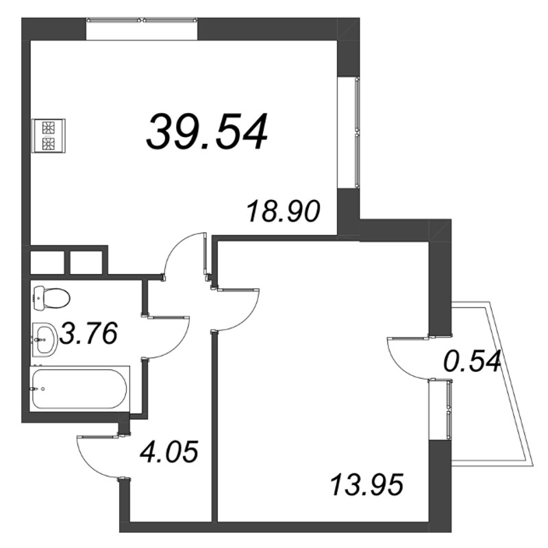 2-комнатная (Евро) квартира, 39.54 м² в ЖК "ВЕРЕН НОРТ сертолово" - планировка, фото №1