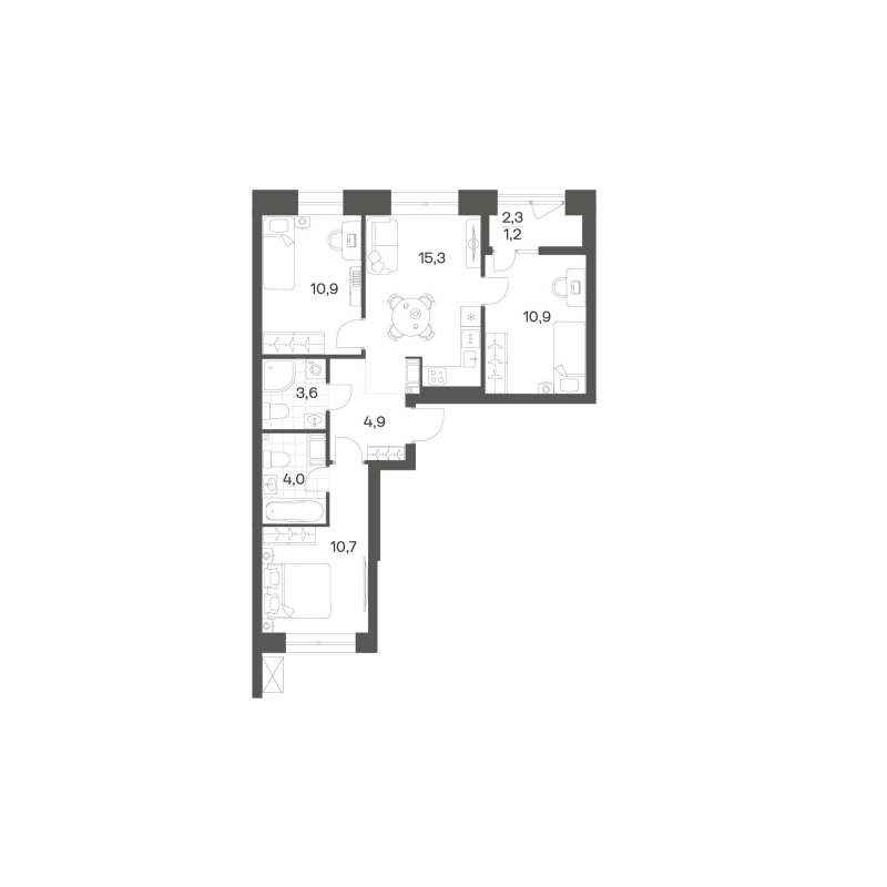 4-комнатная (Евро) квартира, 61.42 м² в ЖК "Новый Питер" - планировка, фото №1