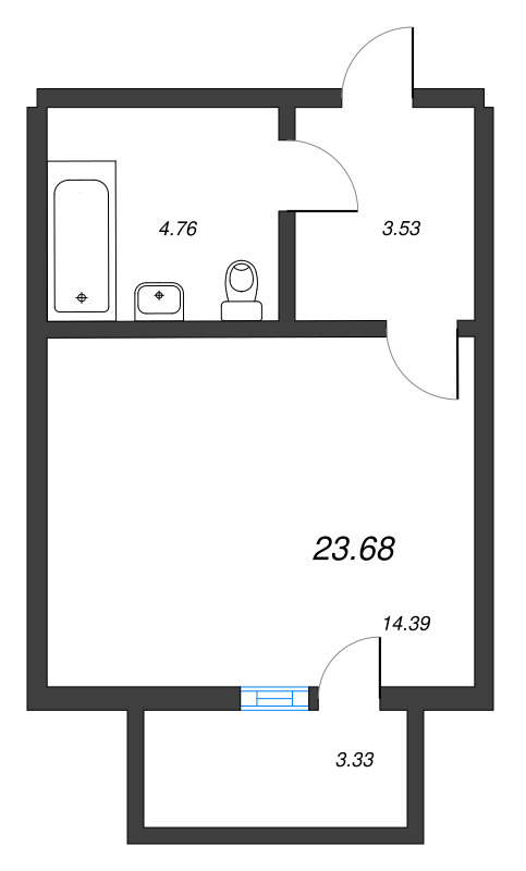 Квартира-студия, 23.68 м² - планировка, фото №1