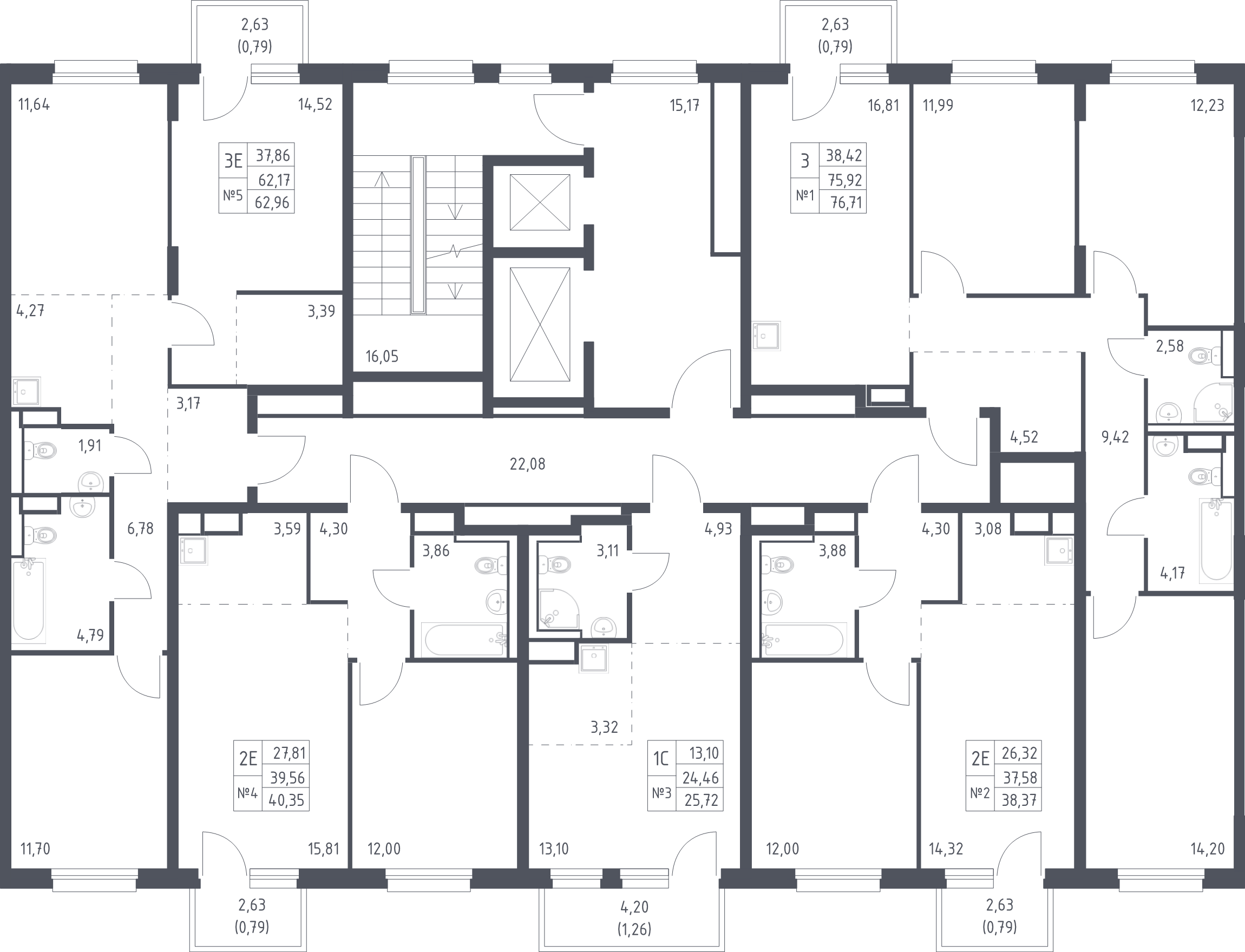 4-комнатная (Евро) квартира, 76.71 м² в ЖК "Новые Лаврики" - планировка этажа