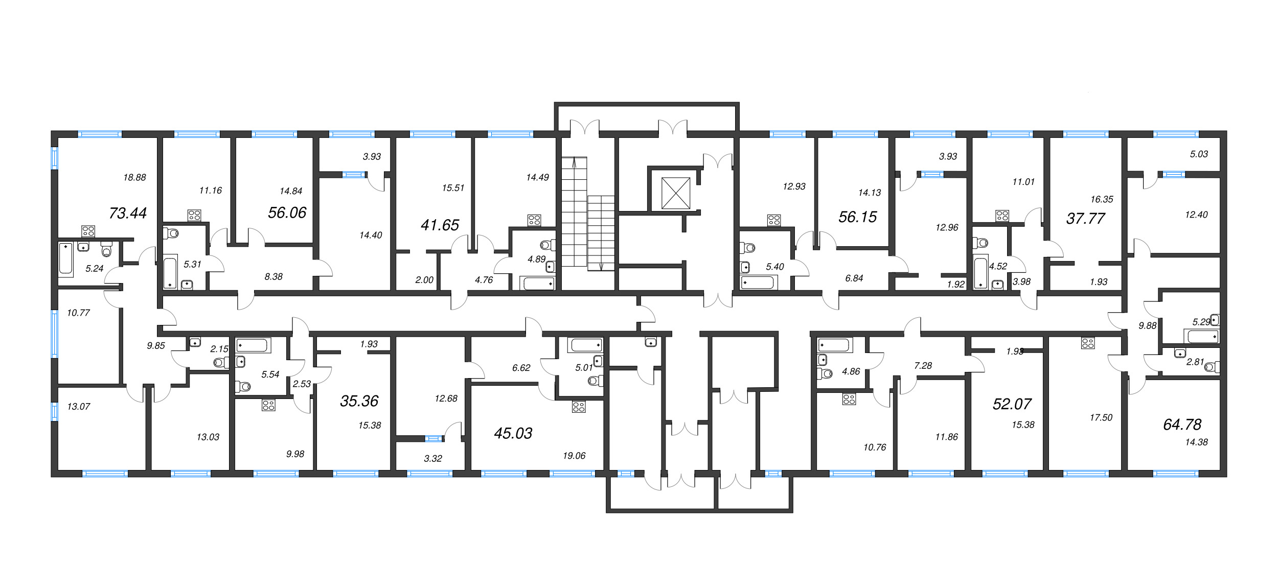 1-комнатная квартира, 37.77 м² - планировка этажа