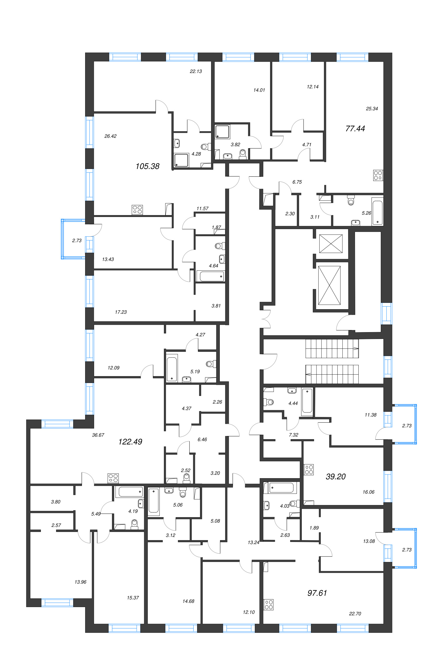 2-комнатная (Евро) квартира, 39.2 м² в ЖК "Остров Первых" - планировка этажа