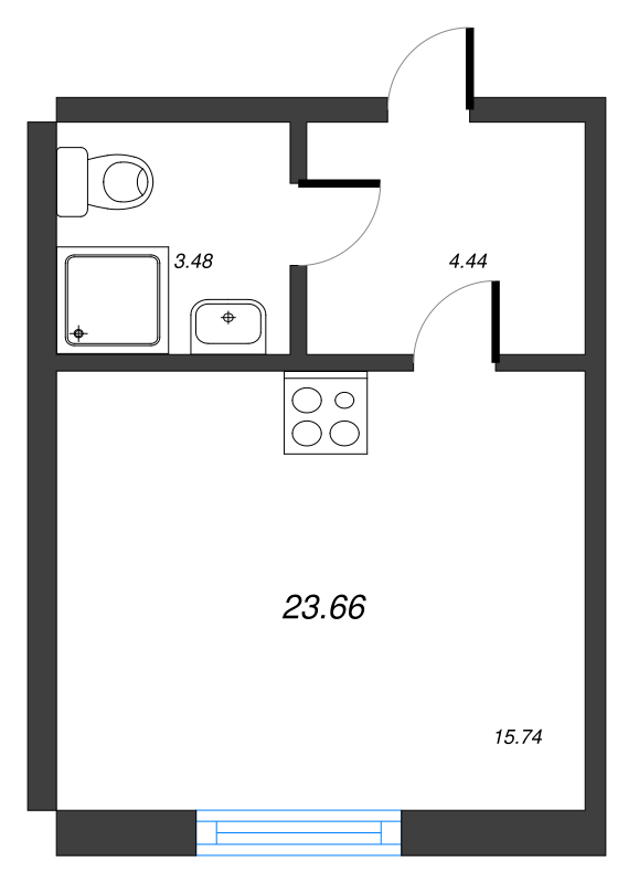 Квартира-студия, 23.66 м² в ЖК "Новые горизонты" - планировка, фото №1
