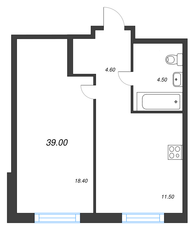 1-комнатная квартира, 39 м² в ЖК "Ягодное Река Парк" - планировка, фото №1