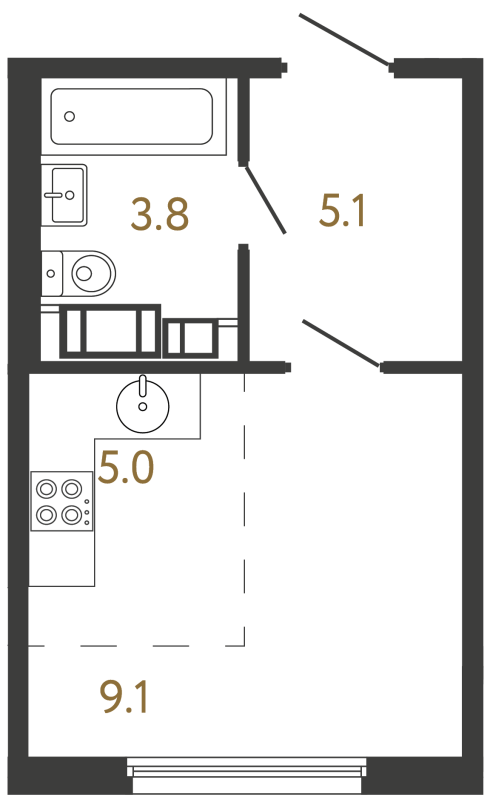 Квартира-студия, 23 м² в ЖК "Гений" - планировка, фото №1