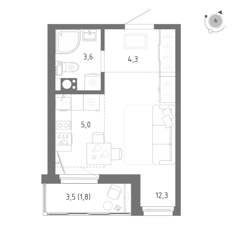 Квартира-студия, 27 м² в ЖК "Клюква.Парк" - планировка, фото №1