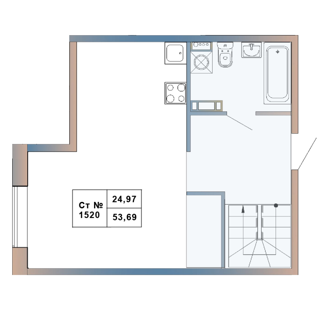 Квартира-студия, 53.69 м² в ЖК "Атмосфера Выборга" - планировка, фото №1