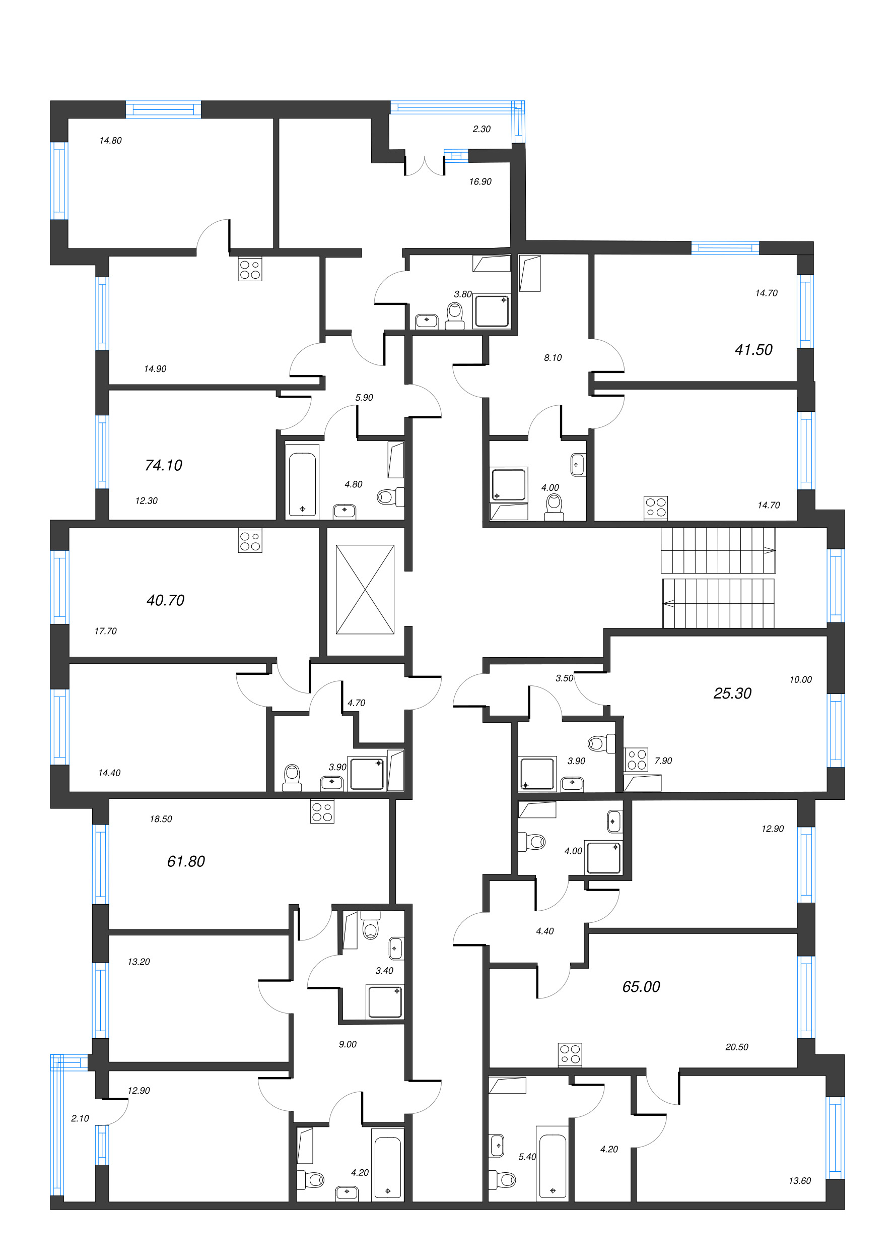 2-комнатная квартира, 61.8 м² в ЖК "Парусная 1" - планировка этажа