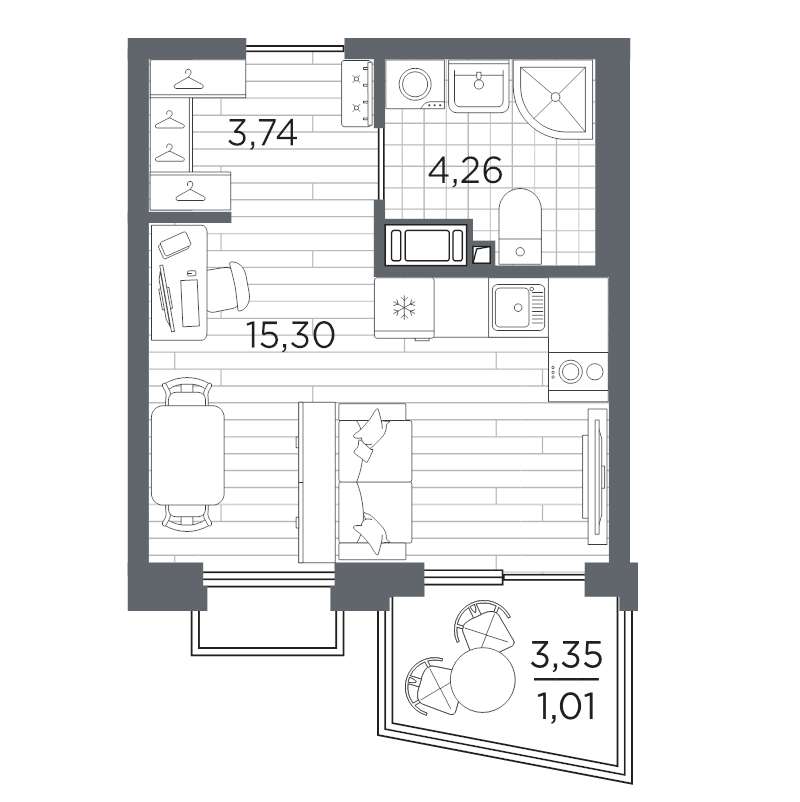Квартира-студия, 24.31 м² в ЖК "Respect" - планировка, фото №1