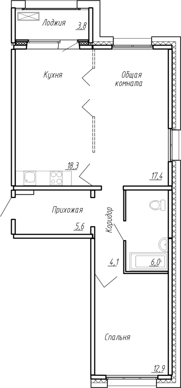 3-комнатная (Евро) квартира, 68.1 м² в ЖК "Сибирь" - планировка, фото №1