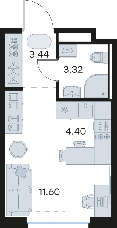 Квартира-студия, 22.76 м² в ЖК "GloraX Новоселье" - планировка, фото №1