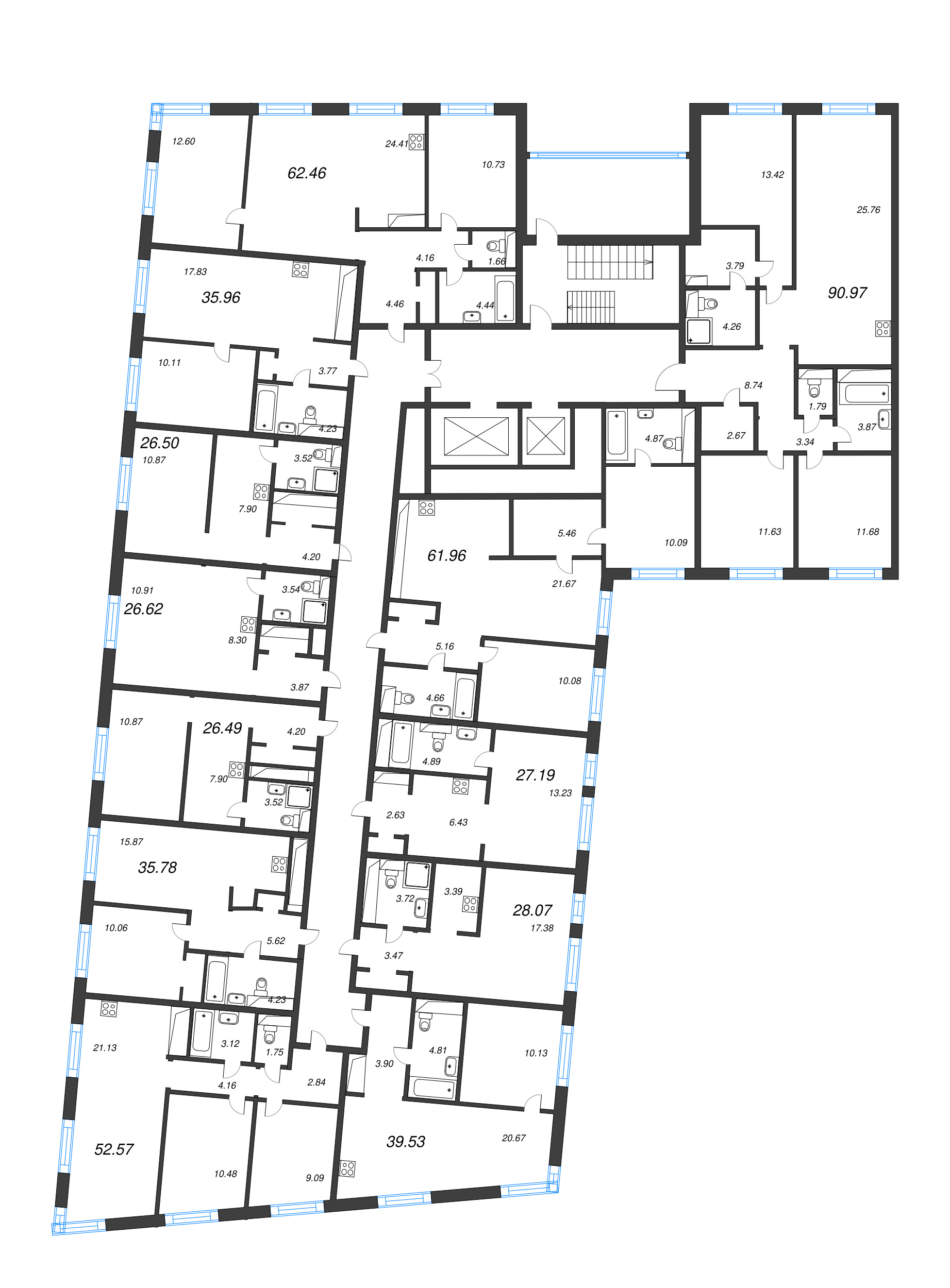 Квартира-студия, 26.5 м² в ЖК "Legenda Васильевского" - планировка этажа