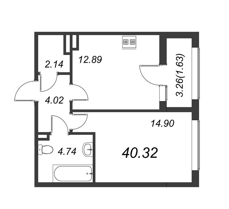1-комнатная квартира, 40.4 м² в ЖК "FAMILIA" - планировка, фото №1