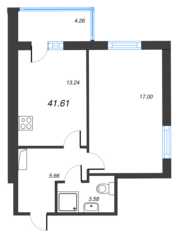 1-комнатная квартира, 41.6 м² в ЖК "Дом Левитан" - планировка, фото №1