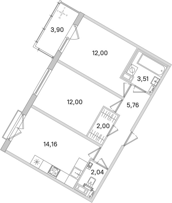 2-комнатная квартира, 51.47 м² в ЖК "Любоград" - планировка, фото №1
