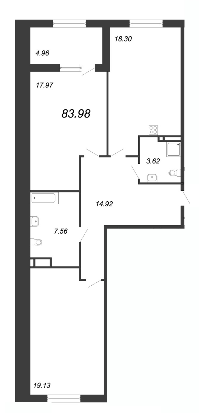 2-комнатная квартира, 84.8 м² - планировка, фото №1