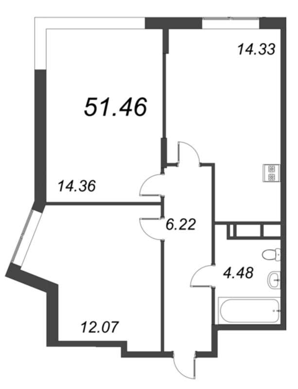 2-комнатная квартира, 51.46 м² в ЖК "VEREN NORT сертолово" - планировка, фото №1