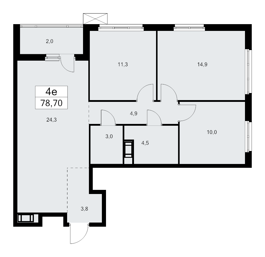 4-комнатная (Евро) квартира, 78.7 м² - планировка, фото №1