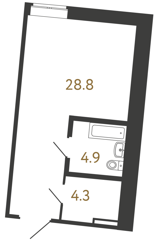 Квартира-студия, 38 м² в ЖК "Типография" - планировка, фото №1