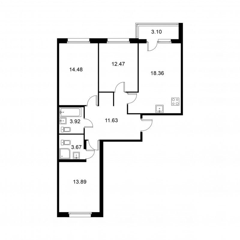 4-комнатная (Евро) квартира, 79.97 м² в ЖК "Квартал Заречье" - планировка, фото №1