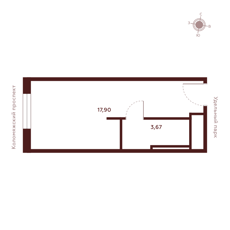 Квартира-студия, 21.57 м² в ЖК "Saan" - планировка, фото №1