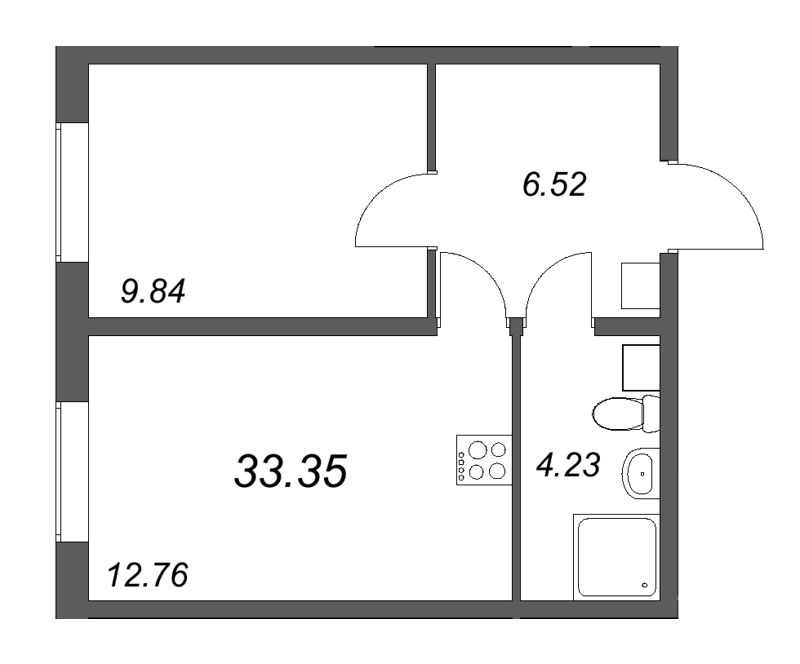 1-комнатная квартира, 33.35 м² в ЖК "Кинопарк" - планировка, фото №1