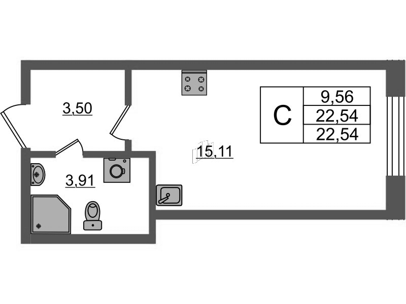 Квартира-студия, 21.97 м² в ЖК "Аквилон Янино" - планировка, фото №1