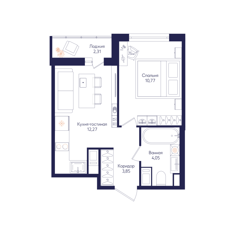 1-комнатная квартира, 31.87 м² в ЖК "Кронунг Янино" - планировка, фото №1