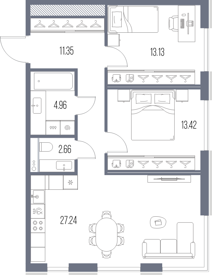 3-комнатная (Евро) квартира, 72.76 м² в ЖК "Легенда у моря" - планировка, фото №1