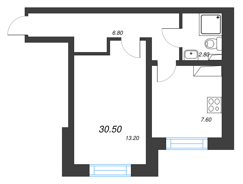 1-комнатная квартира, 30.5 м² в ЖК "Цветной город" - планировка, фото №1